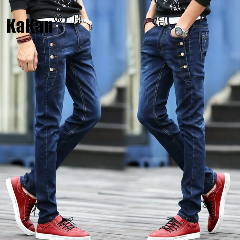 Kakan - New men's black jeans, y2k clothing elastic slim fit small leg long jeans summer denim pants