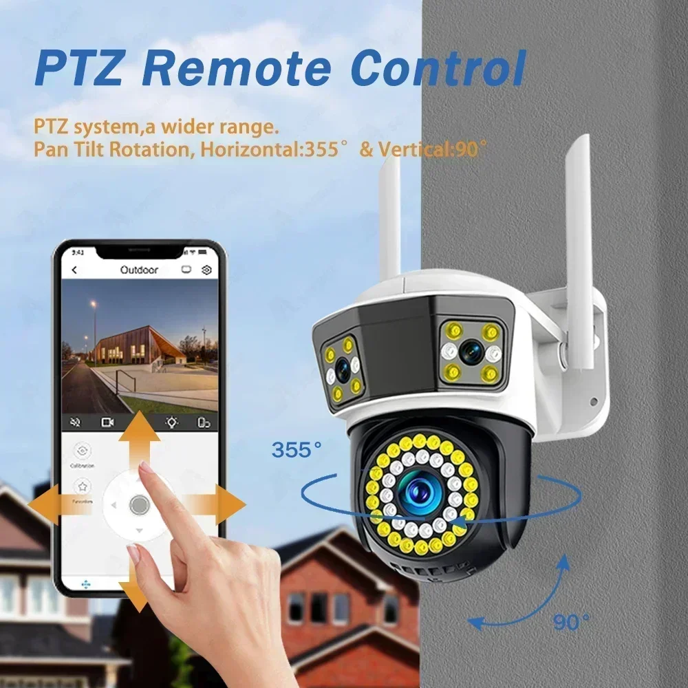 12MP 6K WIFI IP Outdoor Camera Auto Tracking PTZ Video Surveillance Camera Three Lens Three Screen Waterproof Security System