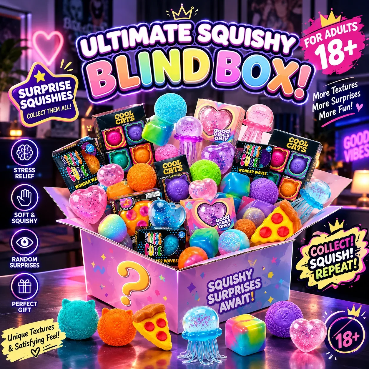 Assorted 150+ Pieces Slow Rebound Squeeze Fidget Toy Blind Box for Stress Relief Sensory Play Surprise Gift for Birthday Party