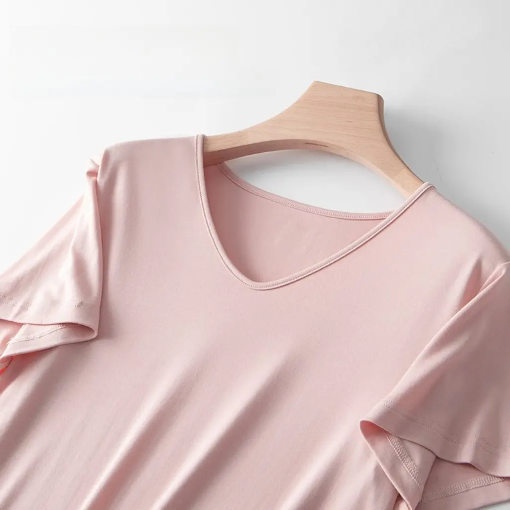 

Женская двусторонняя футболка из модала, чистый цвет 60, приталенный топ с короткими рукавами на весну и лето с белой нижней рубашкой