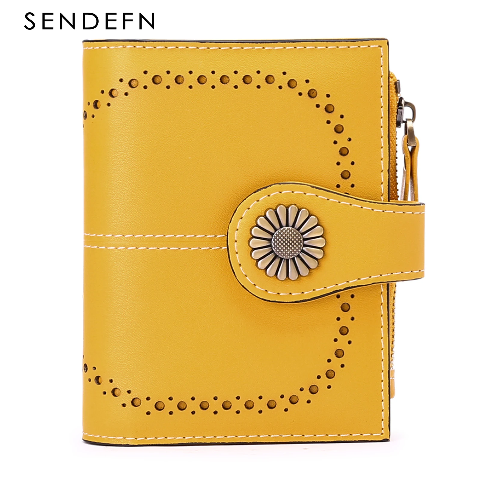 SENDEFN Small Womens Wallet Luxury Leather Bifold Card Holder RFID Blocking Zipper Coin Pocket 16 Card Slots Short Style 5215