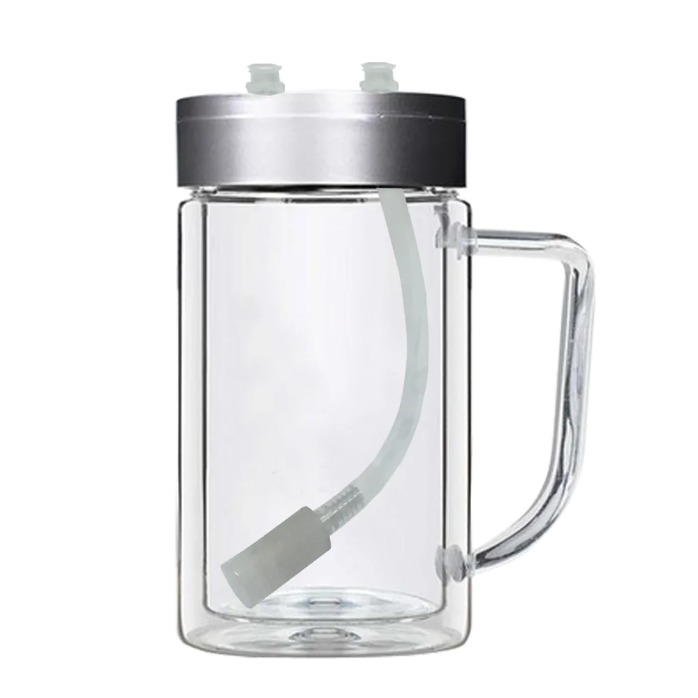 AQUAPURE-taza de vidrio de ozono de doble pared con conectores Luer, humidificador de O3, burbujeador de Metal de 0,5 um