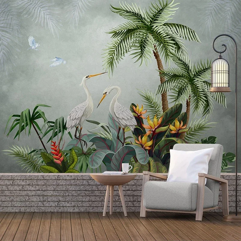 Custom 3D Photo Wallpaper Flowers And Birds Tropical Banana Leaf European Style Pastoral Large Mural Bedroom Papel De Parede Art