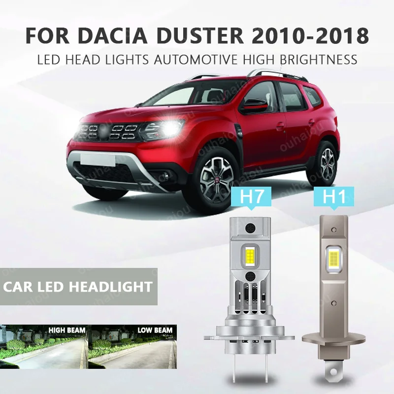

2PCS CANbus For Dacia Duster 2010-2018 LED Headlights H1 H7 High Low Beam Bulbs 20000LM White 12V Plug and Play