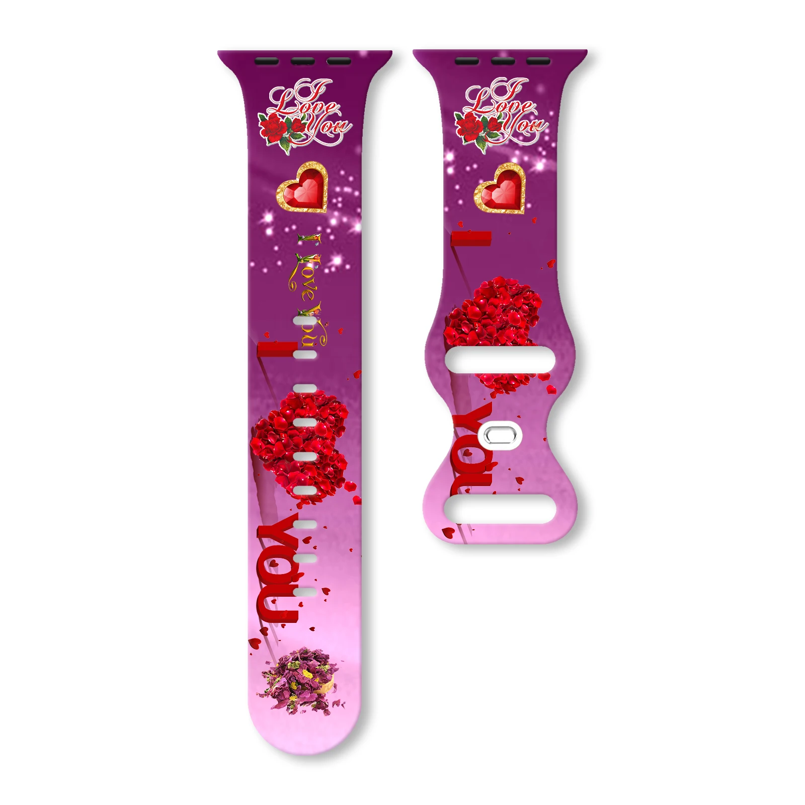 

Rose Flower Valentine's Printed Strap for Apple Watch 11 10 9 Silicone Band Replaceable Bracelet for iWatch 46/44/42mm Watchband