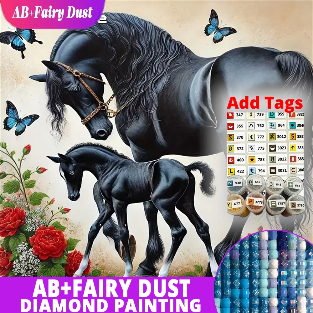 

AB Фея Пыль Полный Квадратный Круглый Алмазная Вышивка Лошадь Животное Картина DIY Новое Прибытие Бабочка Мозаика Цветок Детский Подарок Стена
