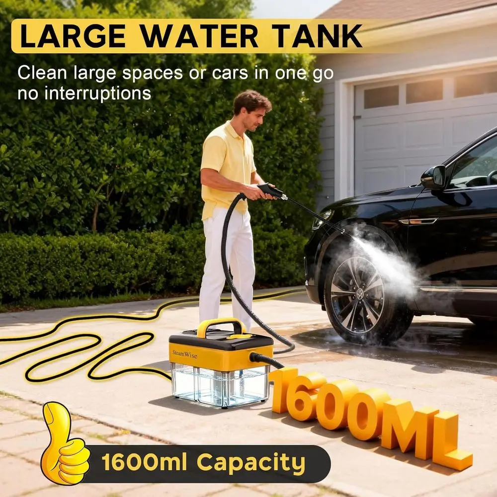 Heating Heavy Duty Steam Cleaner 7 Adjustable Levels, 1.6 Quarts Tank, Continuous Spray, Natural Deep Cleaner, Portable Handheld