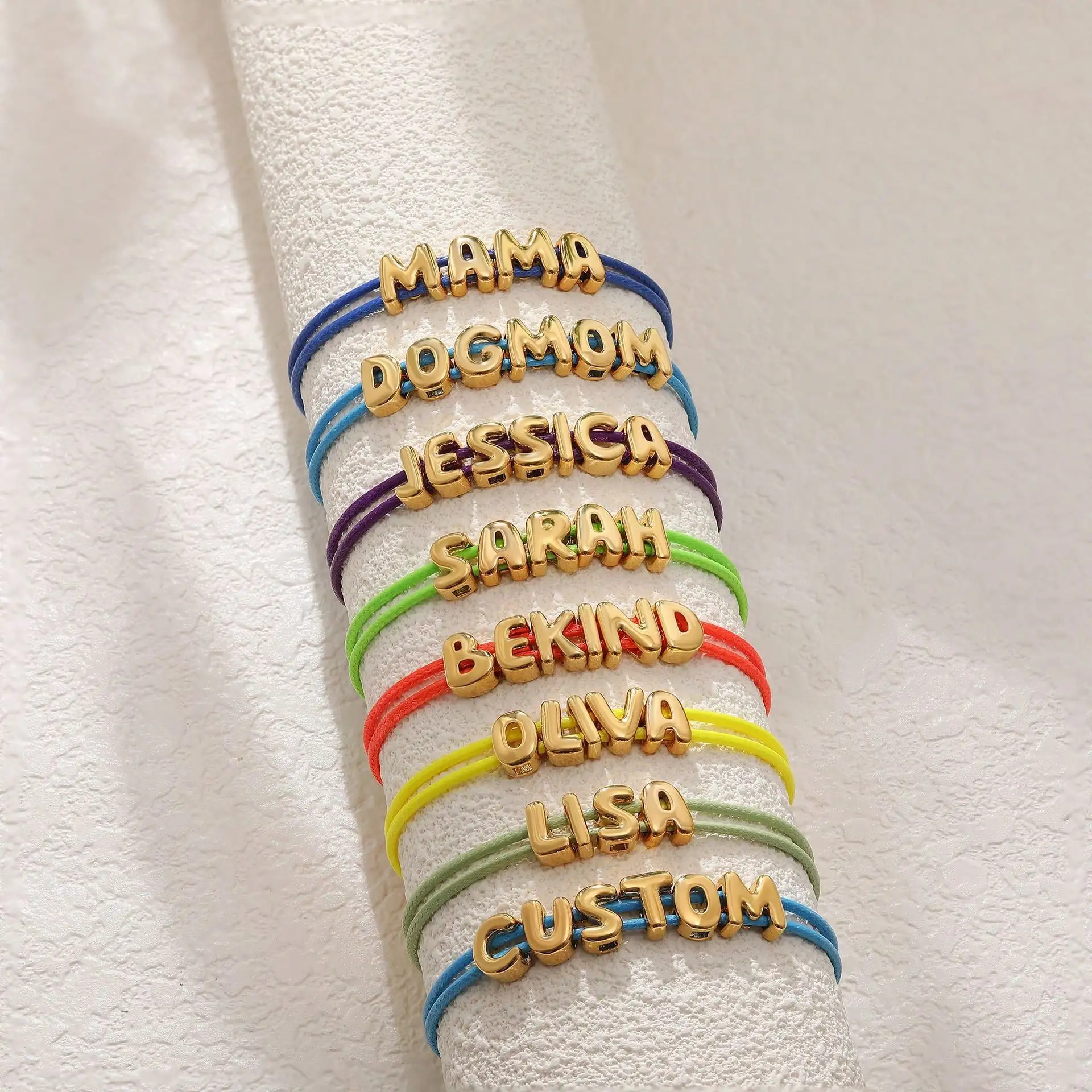 Personalized 3D Bubble Letter Cord Bracelets for Women Custom Name Adjustable Rope Bracelet Cute Colorful Friendship Bracelet