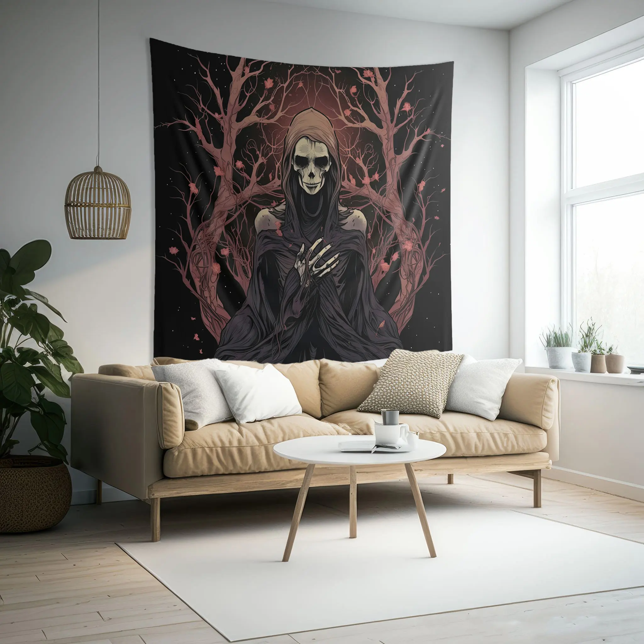 VIKAMA Dark Cherry Blossom Reaper Tapestry Gothic Mysterious Background Cloth Living Room Decoration Room Decoration