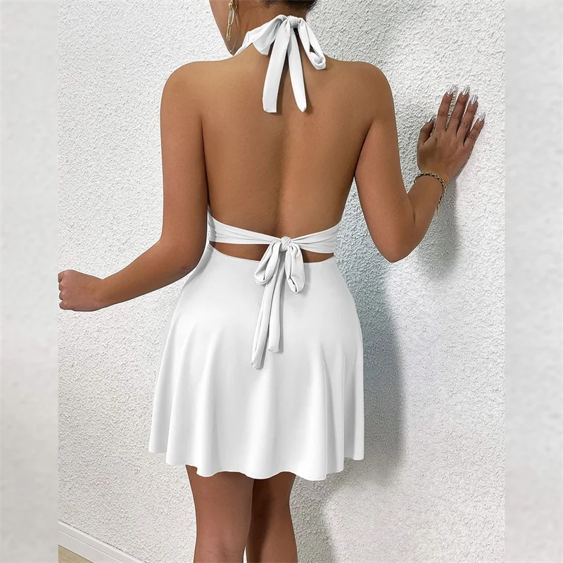 Halter Pleated Women Prom Dress Lace Up Sheath Slim Bandage Gown Multiple Colors Backless Middle Waist Party Skirt New Arrival