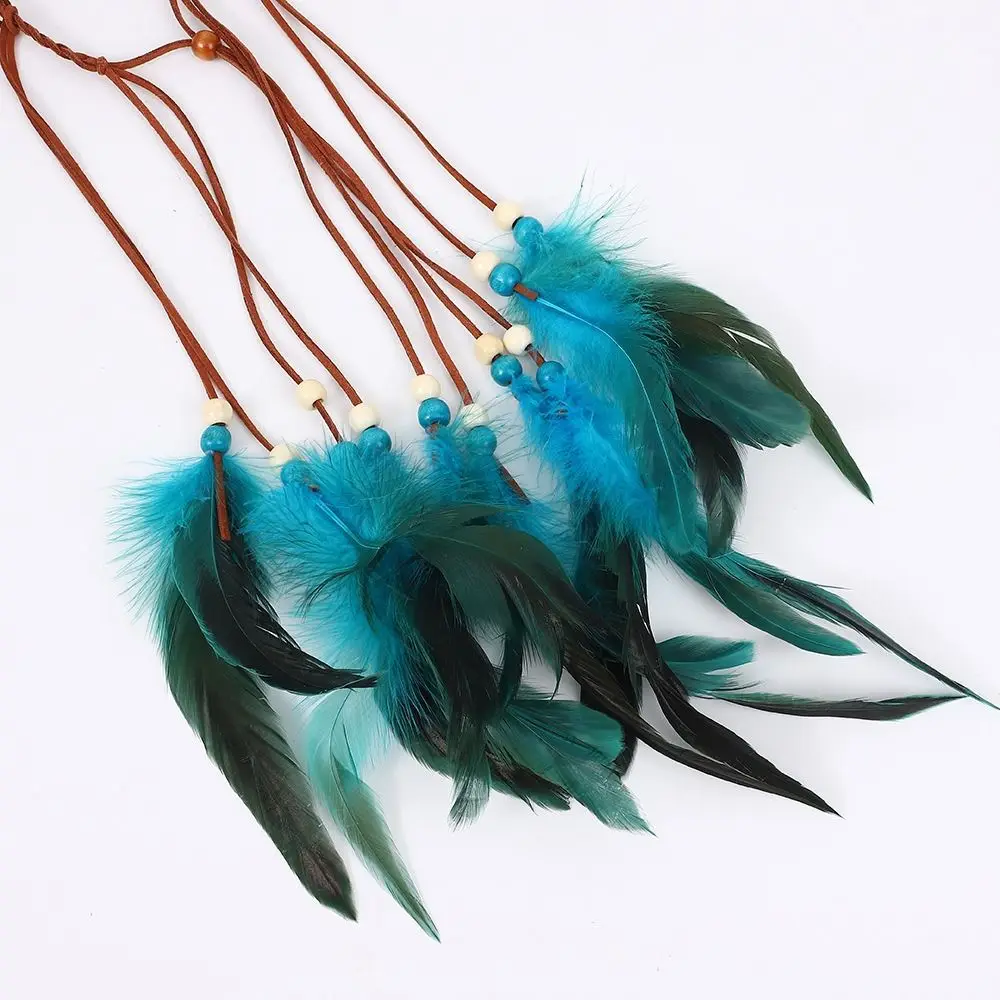 Cascading Tassels Bohemian Tassel Headband Intricate Beadwork Hand-tied Plumage Long Feather Headpiece Vintage Ethnic Style