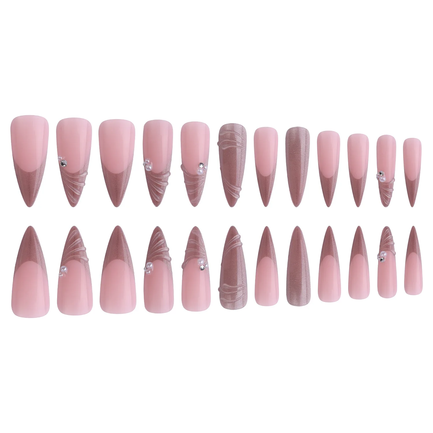 24 قطعة ضغط اللوز الطويل على الأظافر تصميم اللؤلؤ بريق الترتر الفرنسية وهمية مسمار نصائح يمكن ارتداؤها الحلو الكورية أيضًا بقع الأظافر #4