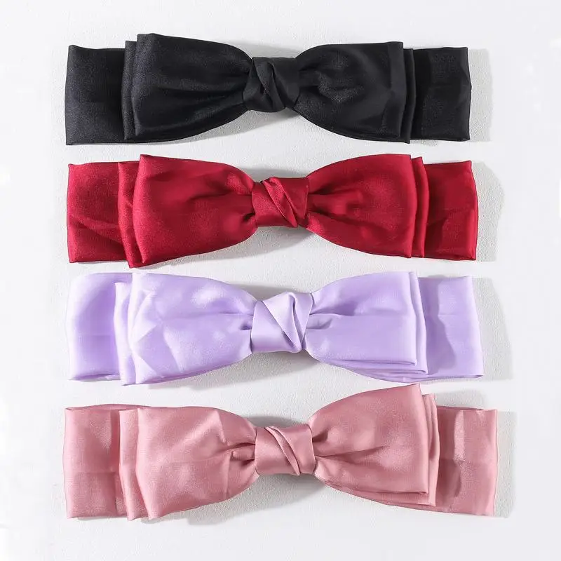 Neue große Satin-Haarspange, Haarschleifen für Mädchen und Frauen, einfarbig in Rosa, Schwarz, mehrlagige Haarspange, koreanische Mode-Haarspangen für Haar-Accessoires – Detail 3