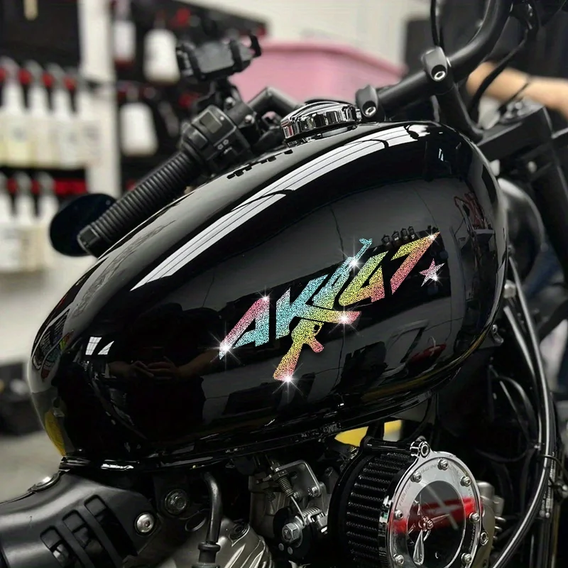 Imitation Diamond Glitter AK47 Motorcycle Sticker Waterproof Durable Vinyl Decal for Motorbike Helmet Fuel Tank Scooter Boat
