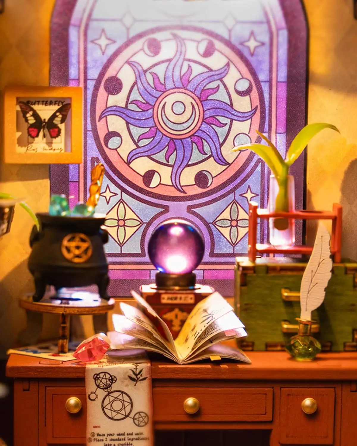 Robotime DIY Miniature House Kit - مجموعة الدراسة السحرية مع LED والأثاث الخشبي لبيت الدمى هدية للبالغين