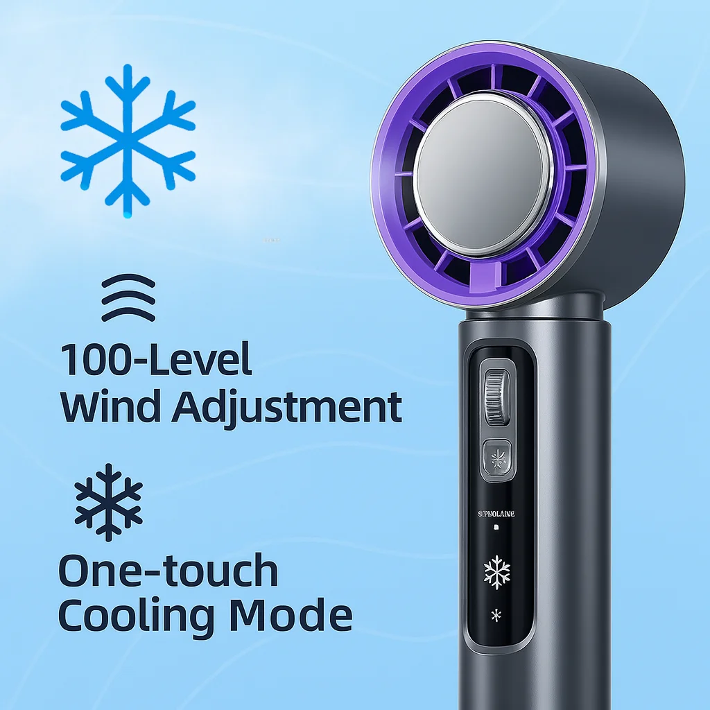 

Handheld High-Speed Cooling Fan - 100 Speed Levels, 9H Long Battery Life, One-Touch Cooling Mode for Office & Outdoor