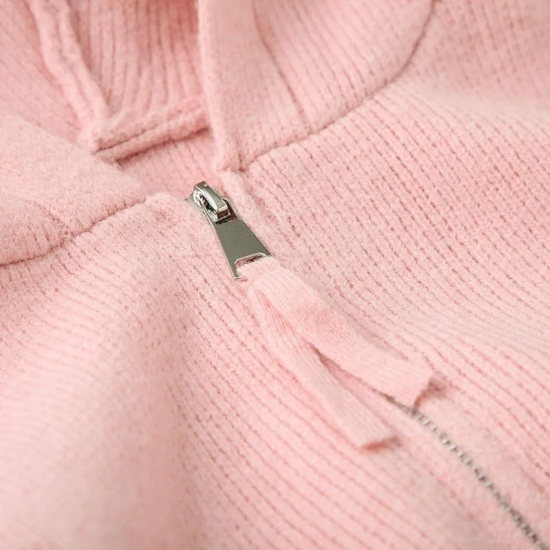 2024 Spring Autumn New Klein Blue Hooded Knitted Sweater Women\'s Double Zipper Knitted Cardigan Coat Sweater Pink White Jackets