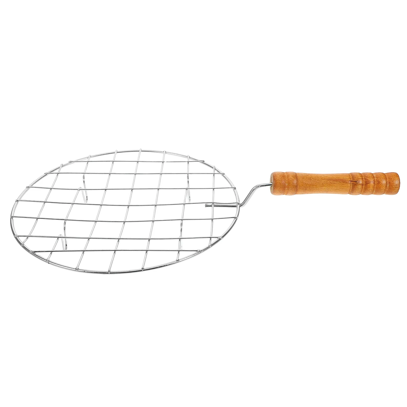 

Stainless Steel Round Grill Net Wooden Handle Barbecue Wire Mesh Multi-Purpose Roasting Rack Outdoor Bbq Baking Steaming Meat