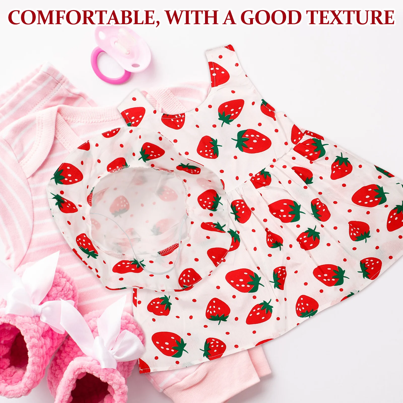 

1Set Baby Girls Outfit Bowknot Skirt Dress Strawberry Print Hat Newborn Photo Props Baby Girls Skirt Infant Sling Dress