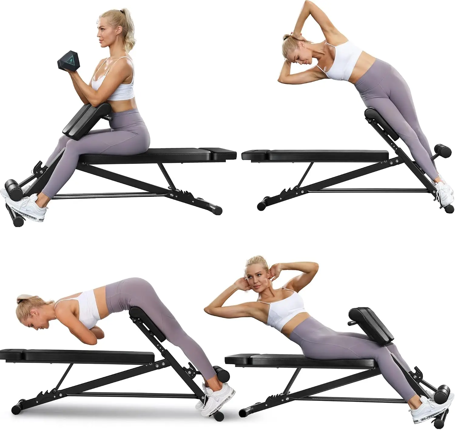 Adjustable Weight Bench, Foldable Roman Chair for Full Body Workout, Sit Up, Hyper Back Extension Equipment Set