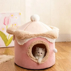 Cat Dog House Cave Warm Winter Deep Sleep Pet Nest Geometric Ice Cream House Fun Comfort Nest