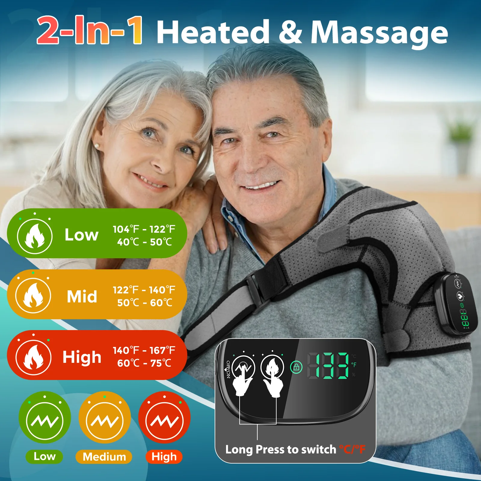 Electric Heating Shoulder Massage Pad, 3-speed Adjustable Heated Back Shoulder Brace, Shoulder & Neck Knee Massage Belt