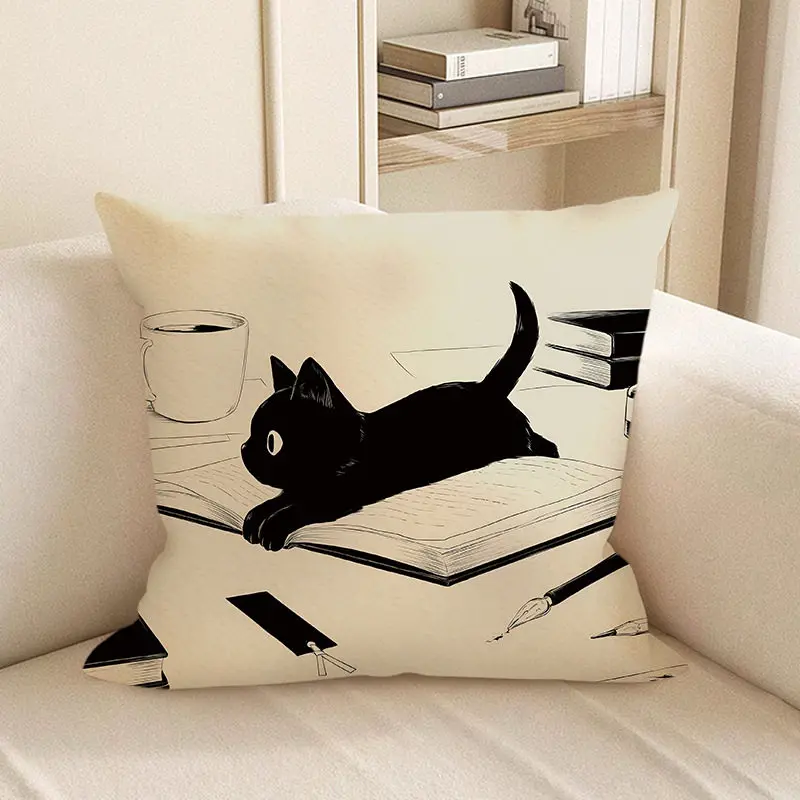 Cartoon Cat Painting Square Pillowcase Cushion Cover Soft Sofa And Nap Pillow Core