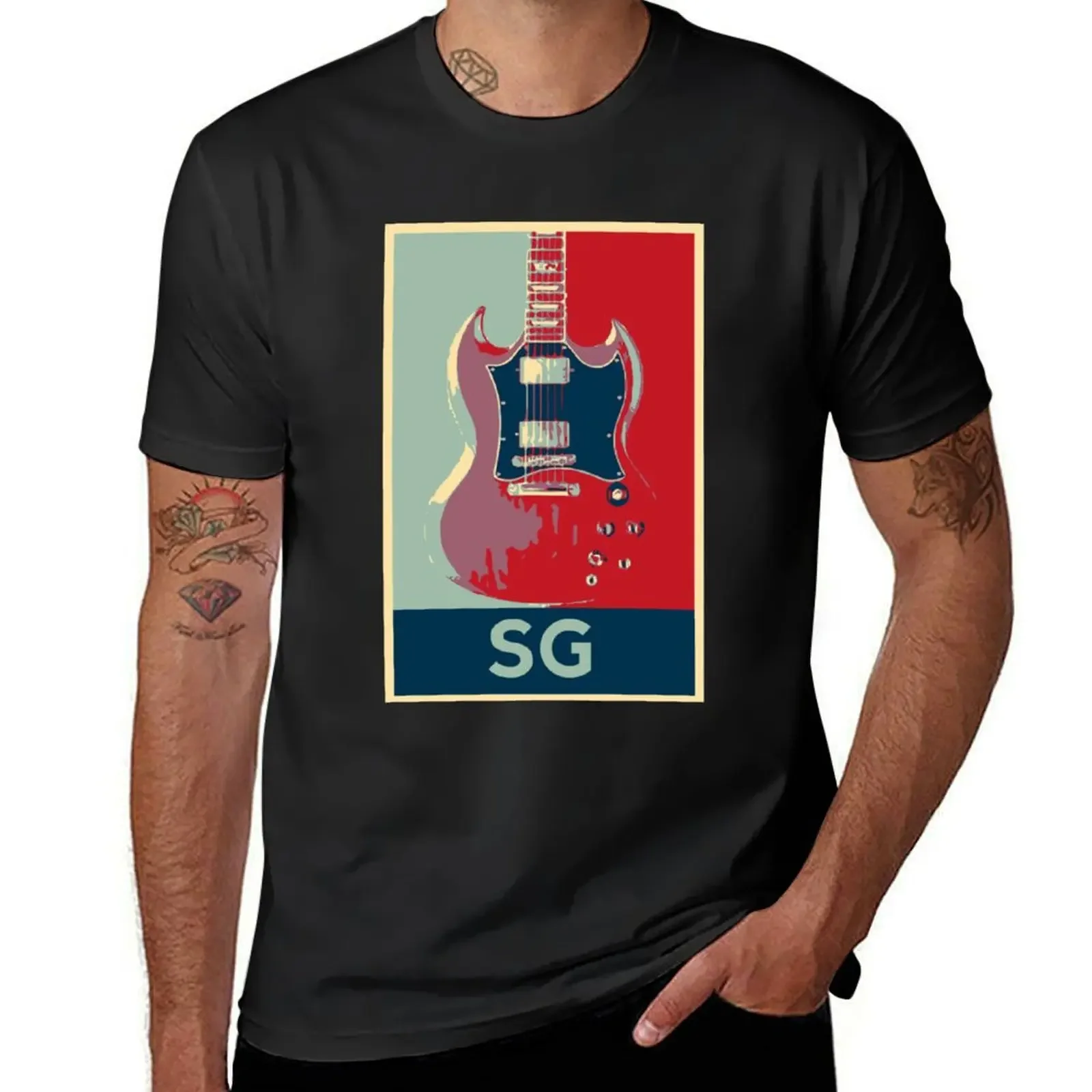 Camiseta con estampado de guitarra eléctrica para hombre, camisa con estampado de animales, Estilo vintage, SG