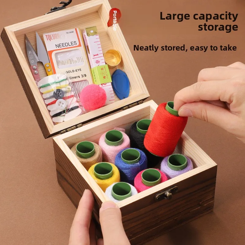 

Retro Household Solid Wood Needle and Thread Box Set Sewing Tools Handmade Needle and Thread Kit Practical Needle and Thread Set