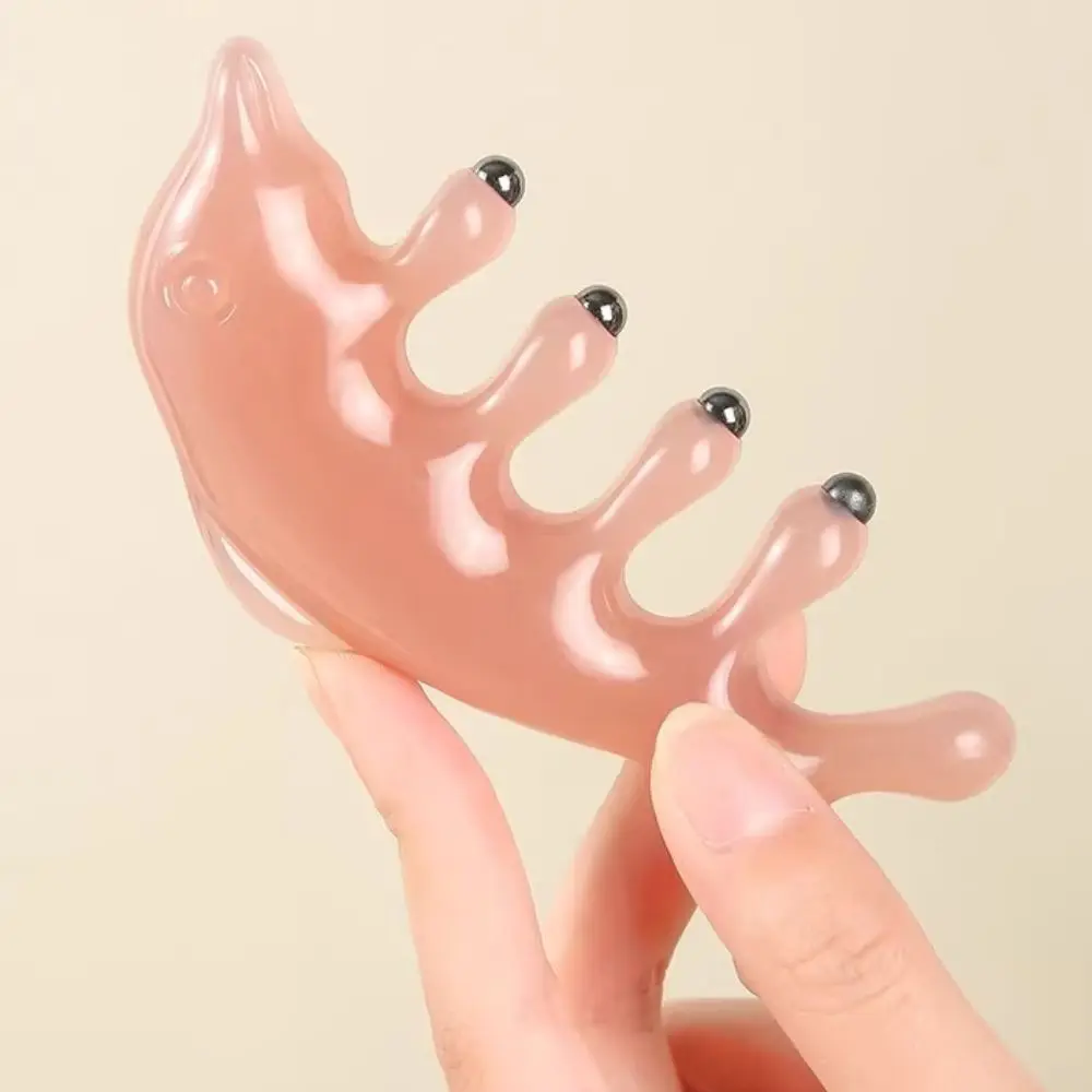 مشط تدليك ميريديان على شكل دولفين، مشط تدليك الرأس ذو أسنان واسعة ومضاد للكهرباء الساكنة، متعدد الوظائف يساعد على الدورة الدموية #1