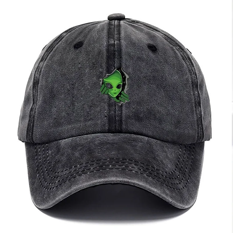 Customize Alien Vintage Washed Cotton Baseball Cap Adjustable Distressed Trucker Hat for Men Women Sci-Fi Streetwear Fashion Cap