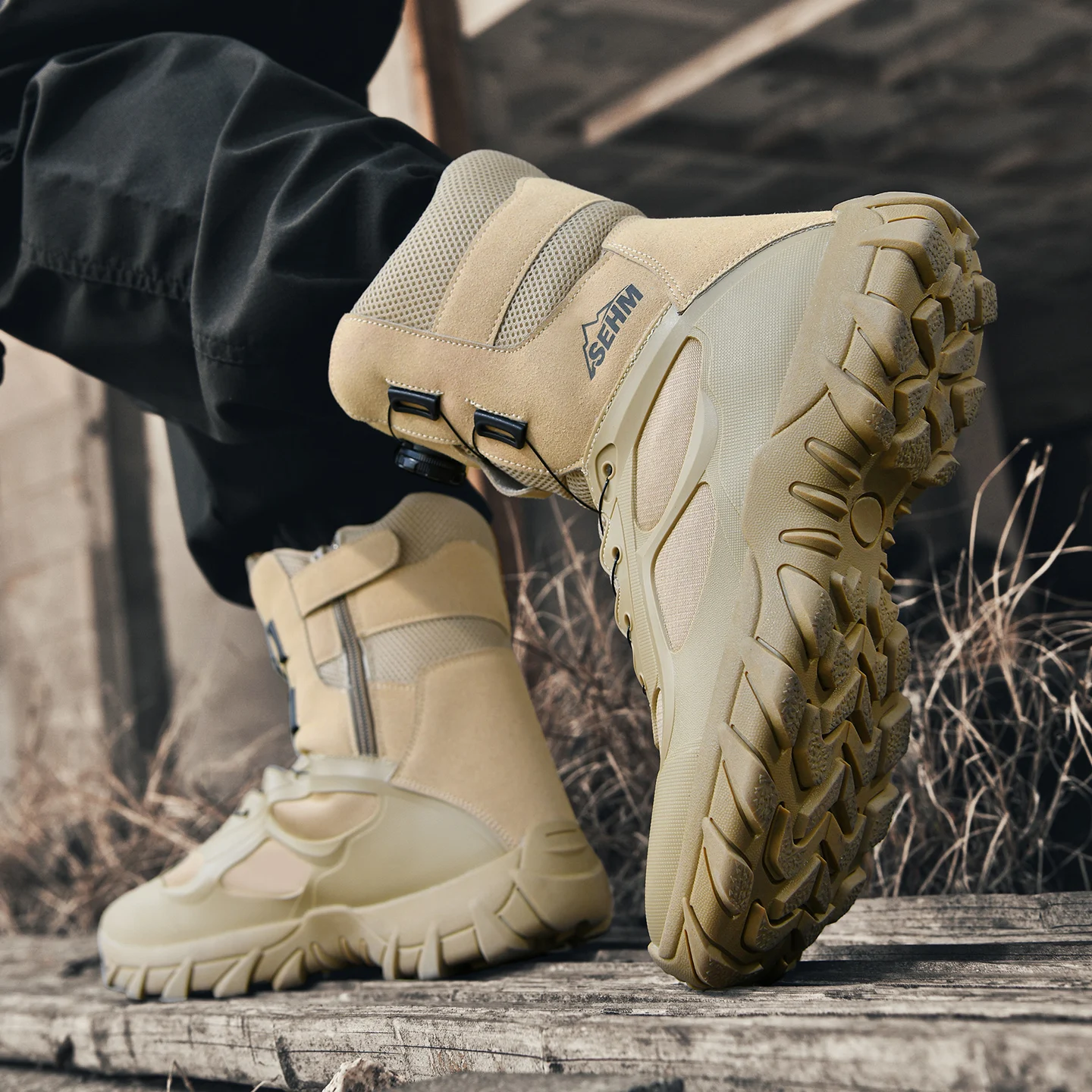 Men's Outdoor Hiking Boots Thick-Soled Non-Slip Lace-Free Outdoor Boots, Men's Hiking and Trekking Boots