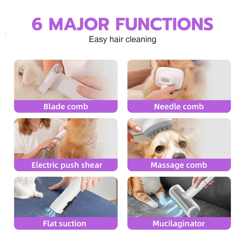 Factory Pet Grooming Kit Electric Trimmer Dog Cat Grooming Brush Tools Pet Hair Vacuum 6-in-1 Pet Grooming Vacuum Cleaner Set view 6