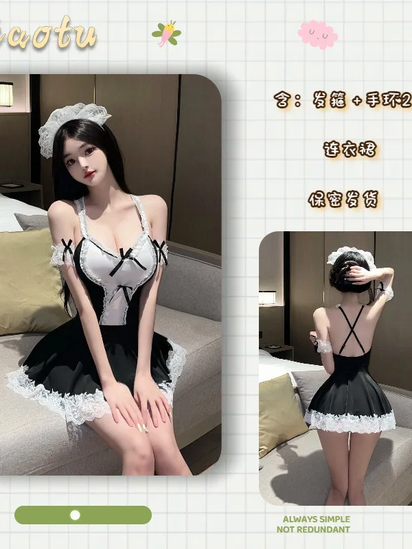Sexy Dessous Rollenspiel Uniform Verführerische Paar Maid Kleid Elegante Tank Mini Kleid Hot Sexy Koreanische Frauen Mini Kleid AQ2K