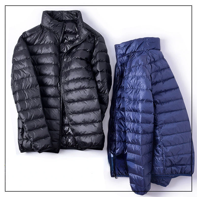 Chaqueta de plumón de pato para hombre, abrigo ultraligero de invierno, Parkas de viaje impermeables portátiles, ropa de abrigo fina con cuello