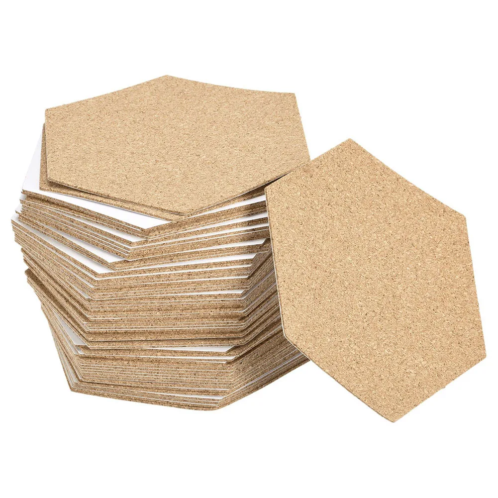 10Pcs Hexagon Cork Stickers Cup Mat Pad Adhesive Backed Wooden Anti-slip Mat Home Table Decor 100X85X1mm