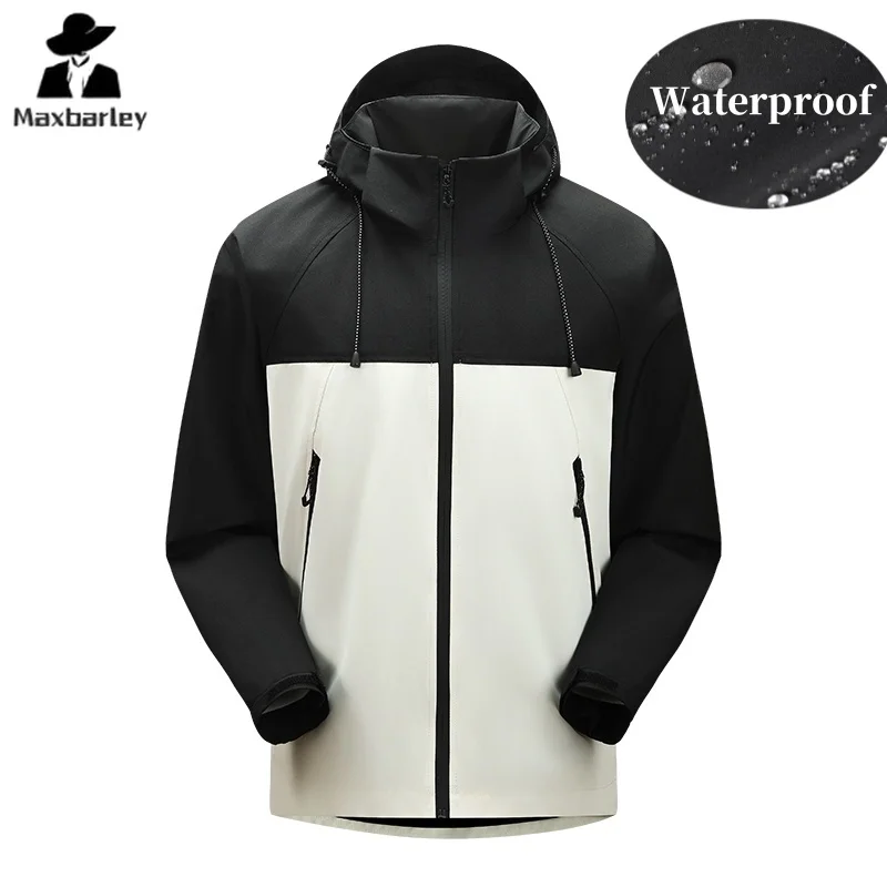 

Outdoor Waterproof Jacket Men's Autumn Casual Solid Color Removable Hooded Windbreaker Coat Women Travel Camping Zipper Jackets