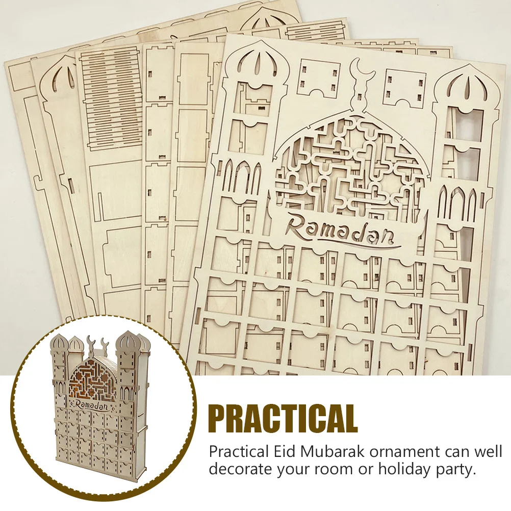 

Glowing Wooden Craft Ramadan Festival Ornament Exquisite Hollow Patterns Eid Mubarak Decoration Home Adornment