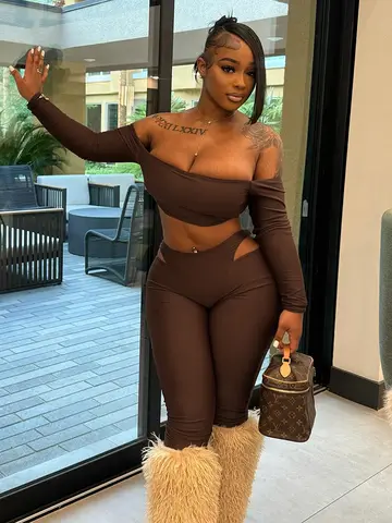 Ensemble 2 pièces pour femmes, haut court à col Slash + Leggings creux taille haute, Streetwear assorti, tenues sportives décontractées