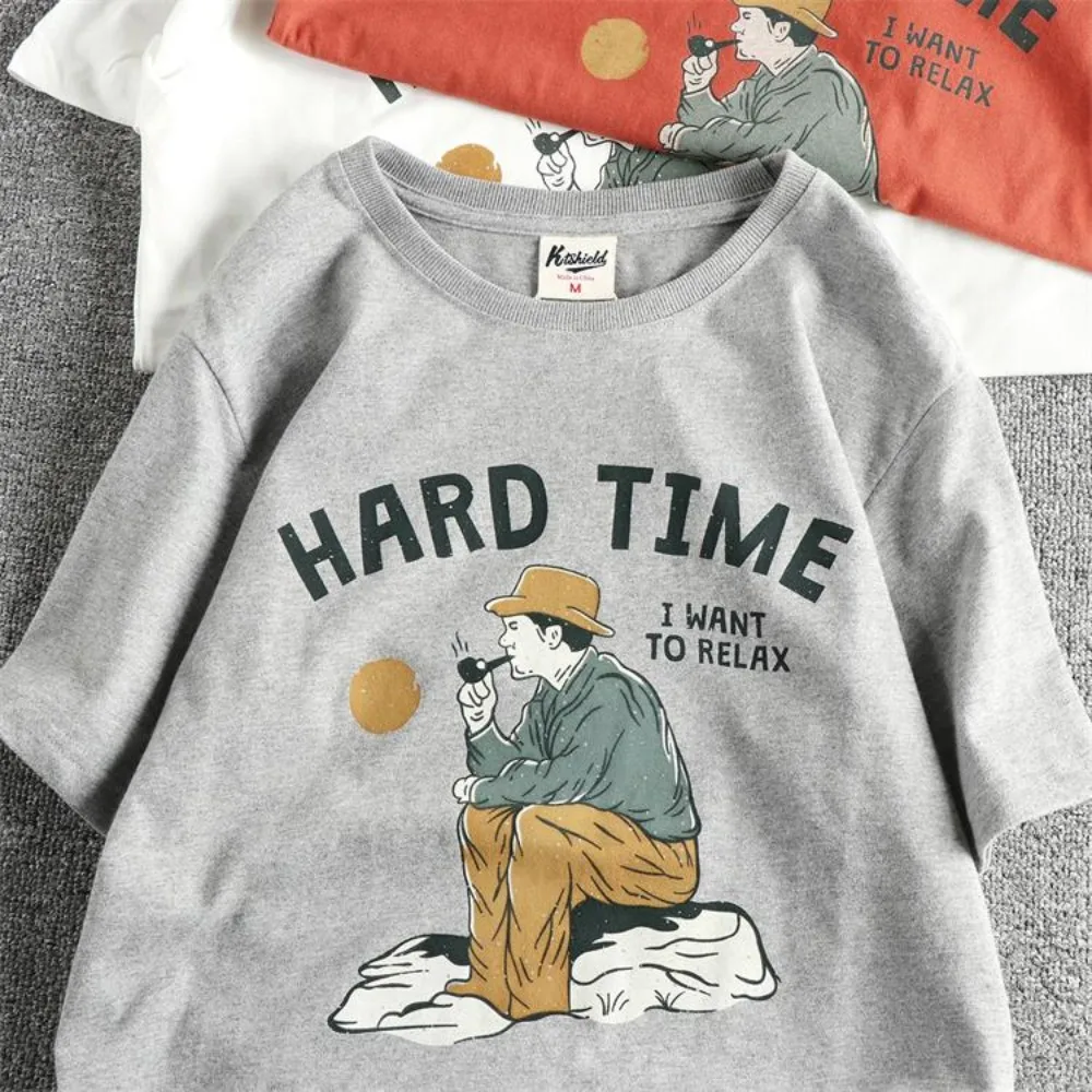 Summer new personality pattern short sleeve T-shirt men pure cotton wash wool trend minority youth half sleeve T