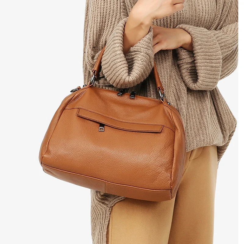 

Women Boston Handbags Ladies Soft Genuine leather Crossbody Bag Brown Black Shoulder Bag Female Messenger Bag Tote bolsos mujer