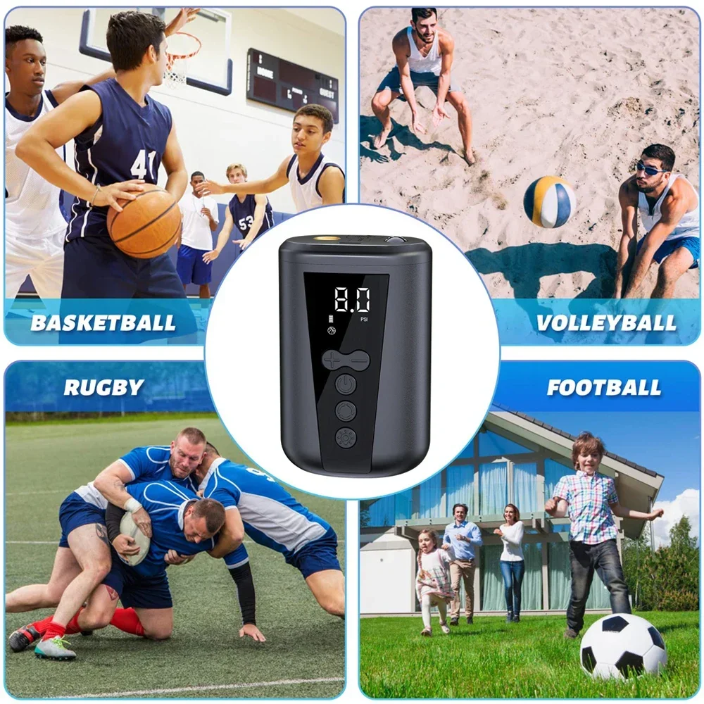 EAFC Digital Ball Air Pump With LED Light Wireless Inflator Air Compressor Pressure Gauge for Football Volleyball Basketball
