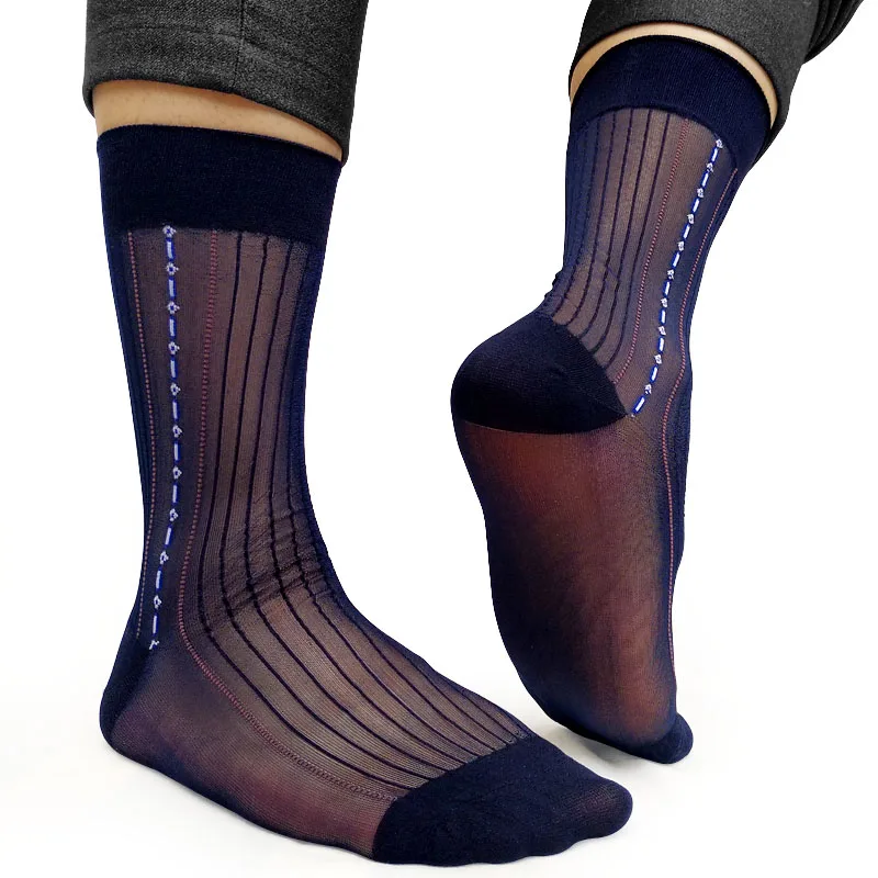 

Тонкие прозрачные носки из нейлонового шелка в полоску для деловых мужчин, сексуальные, прозрачные, для костюма, для официальных мероприятий, для свадьбы, мужские.