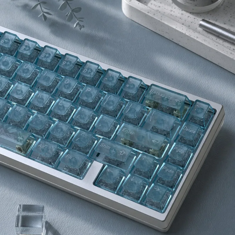 Blue top carbon fiber keycap with 115 keys, complete set of original PBT magnetic shaft mechanical keyboard