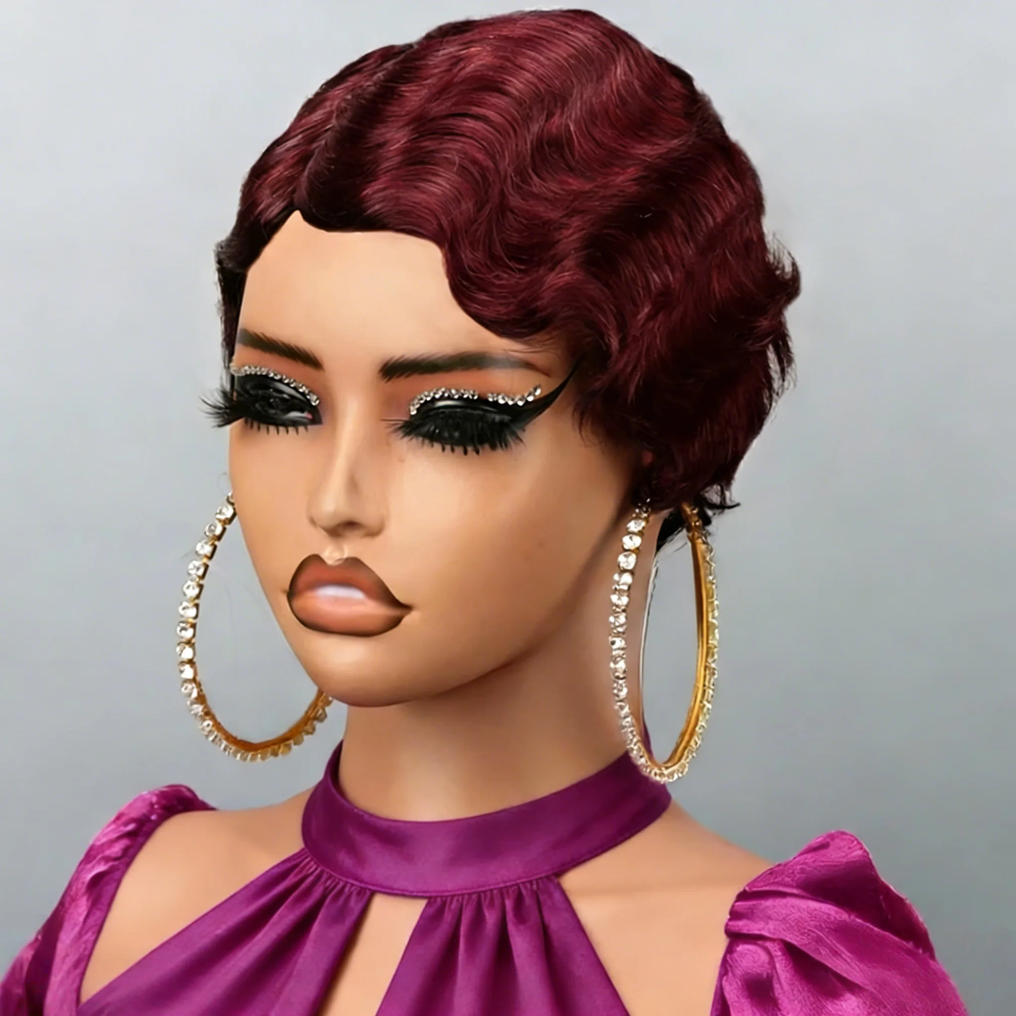 

6-дюймовый парик из натуральных волос с волной океанских пальцев, стрижка пикси, волнистые, полные машинные парики, парики из человеческих волос Remy для женщин