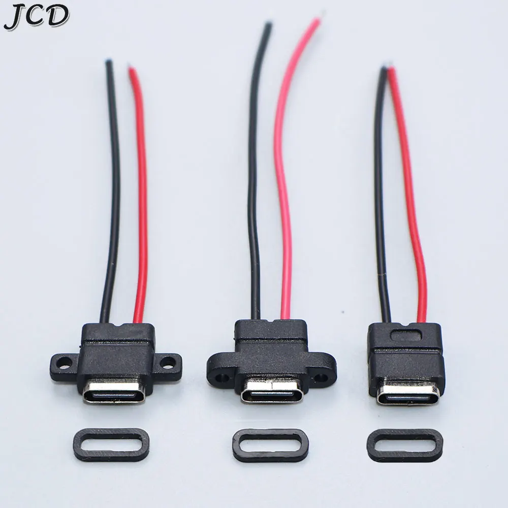 2/5/10pcs Type C 2 Pin Waterproof Female USB C Socket With Screw Hole Fast Charge Charging Interface USB Connector With Cable
