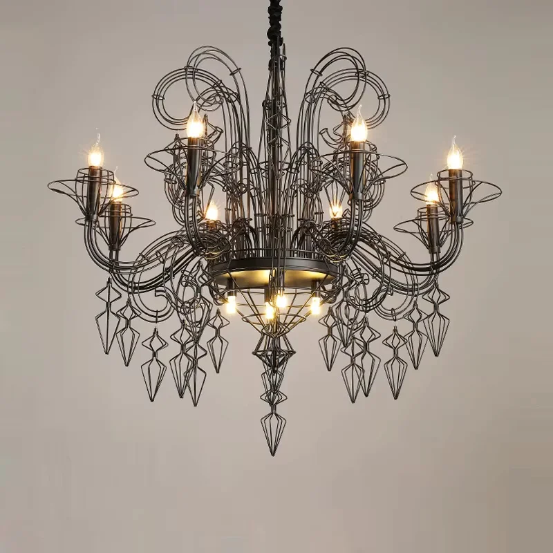 E14 Led Baroque Black White Iron Designer Hanging Lamps Lustre Chandelier Lighting Suspension Luminaire Lampen For Foyer