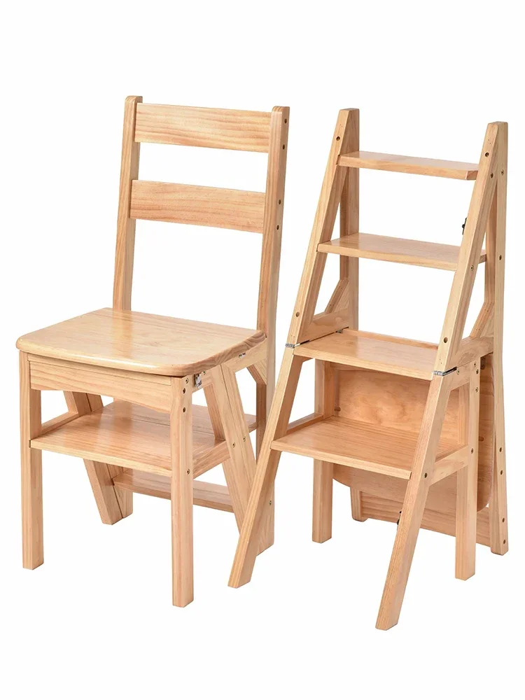 #Postage solid wood household multifunctional folding ladder chair indoor mobile climbing ladder dual-purpose