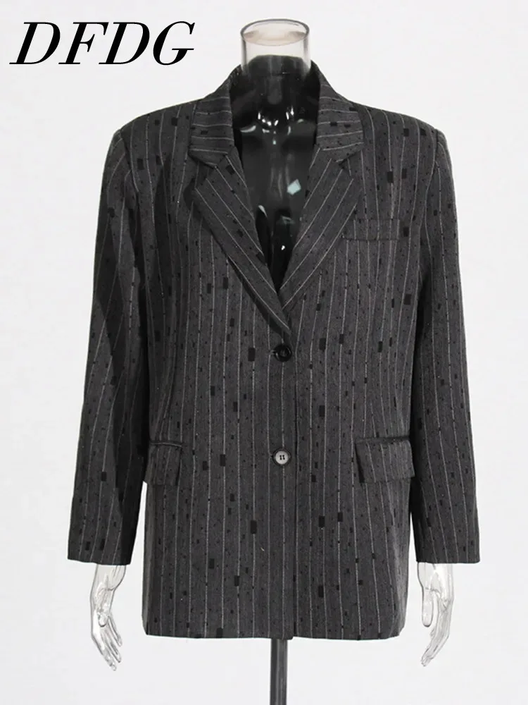 

DFDG Fashionable Style Striped Splicing, Contrasting Color Design Suit Jacket For Women 2024 Spring And Autumn New Item