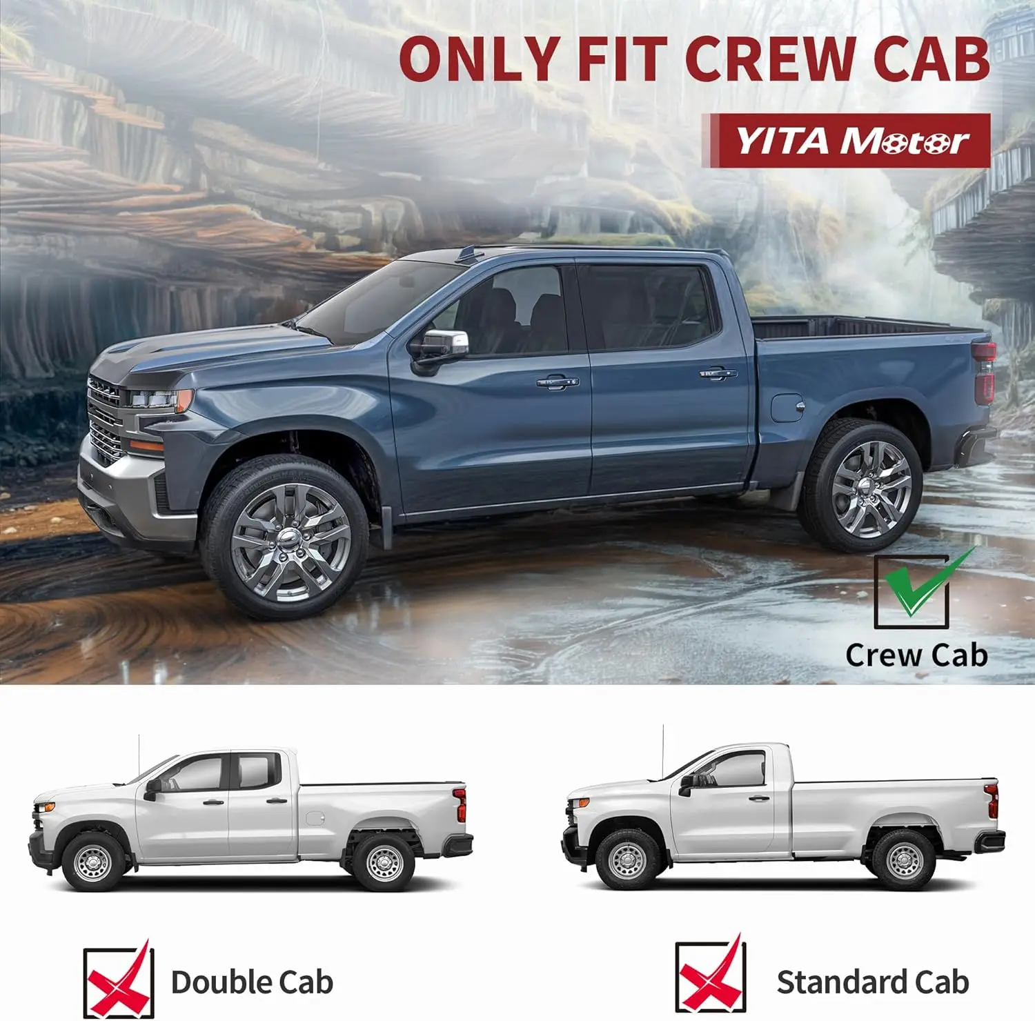 6 Inches Running Boards for 2019-2026 Chevy Silverado/GMC Sierra 1500/2500HD/3500HD Crew Cab, Steel, Textured Black, Nerf Bars